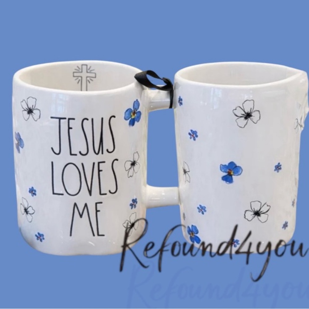 Rae Dunn - ‘Jesus Loves Me - pansies’ Ceramic Mug. NWT. Firm!